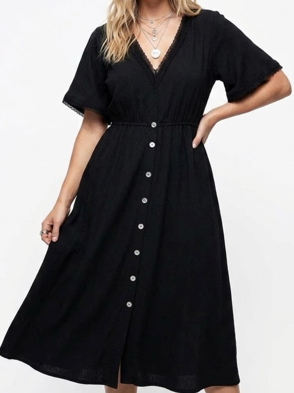 Disturbia Corruption Crinkle Button Down Midi Dress 12